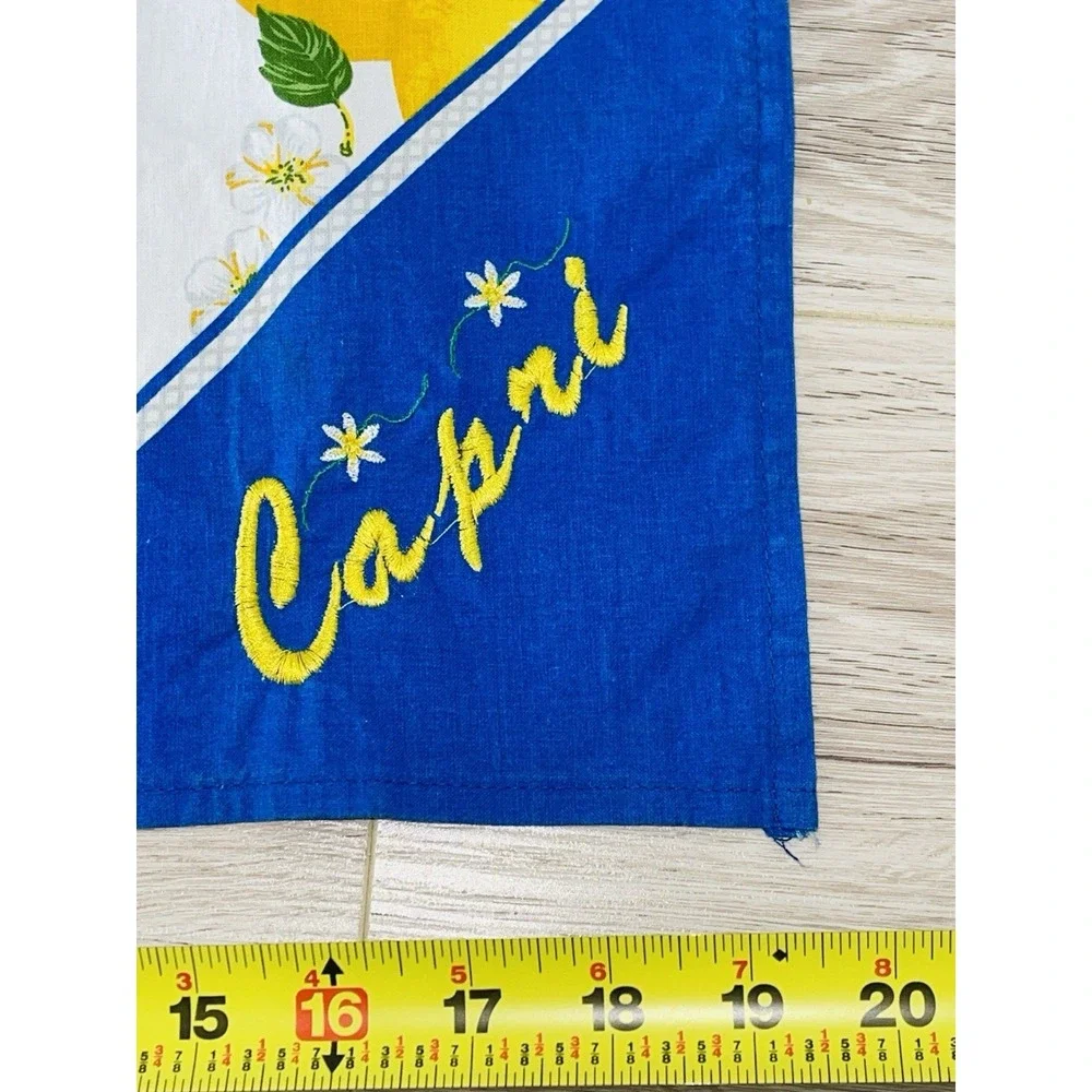 Vintage L.&G. Made in Italy Capri Embroidered Lemon Tea Towel Linen Hand Cloth